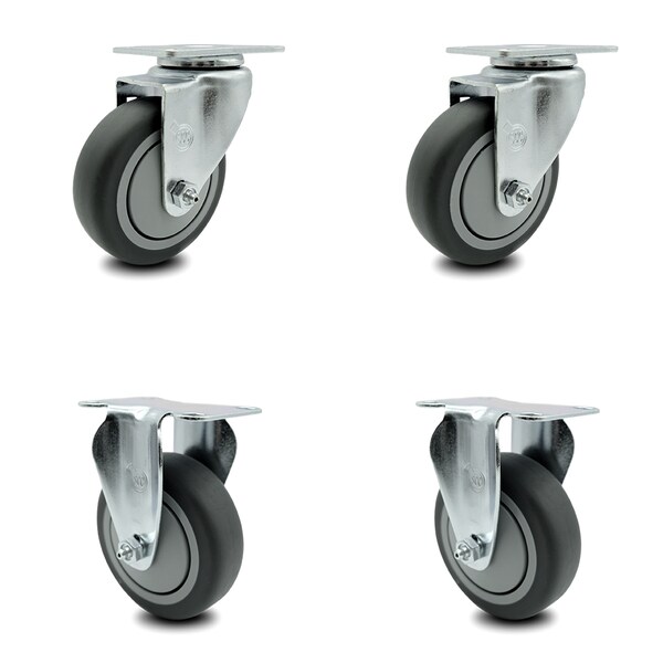 4 Inch Thermoplastic Rubber Wheel Swivel Top Plate Caster Set with 2 Rigid SCC